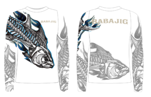 Babajig long sleeve fishing shirt with fish print and UPF50 sun protection